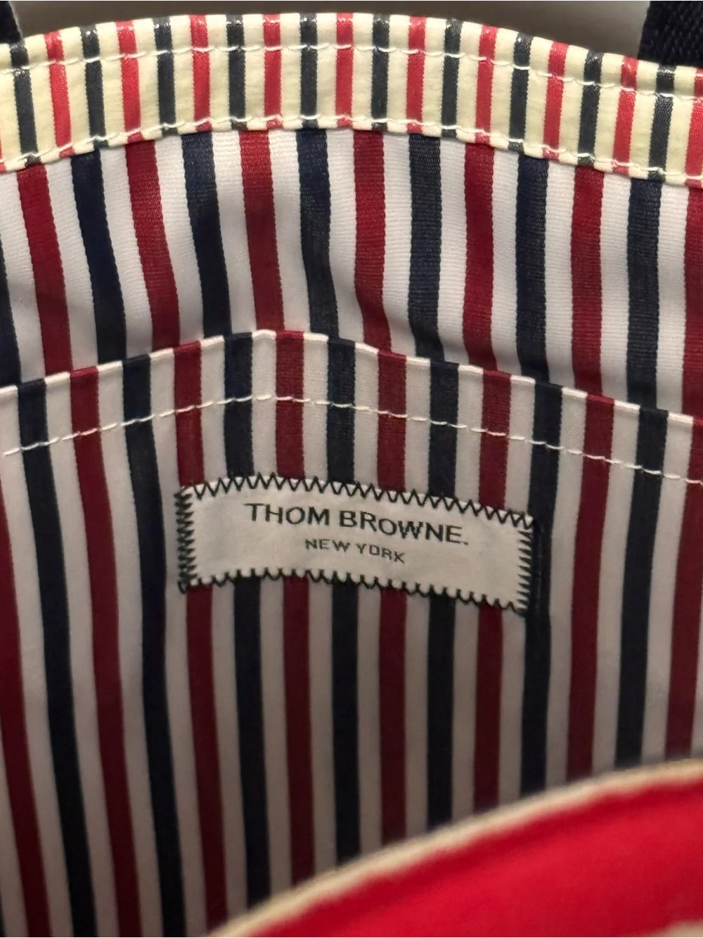 Thom Browne Striped Tote Bag Red White Blue Large Canvas Leather Shopper